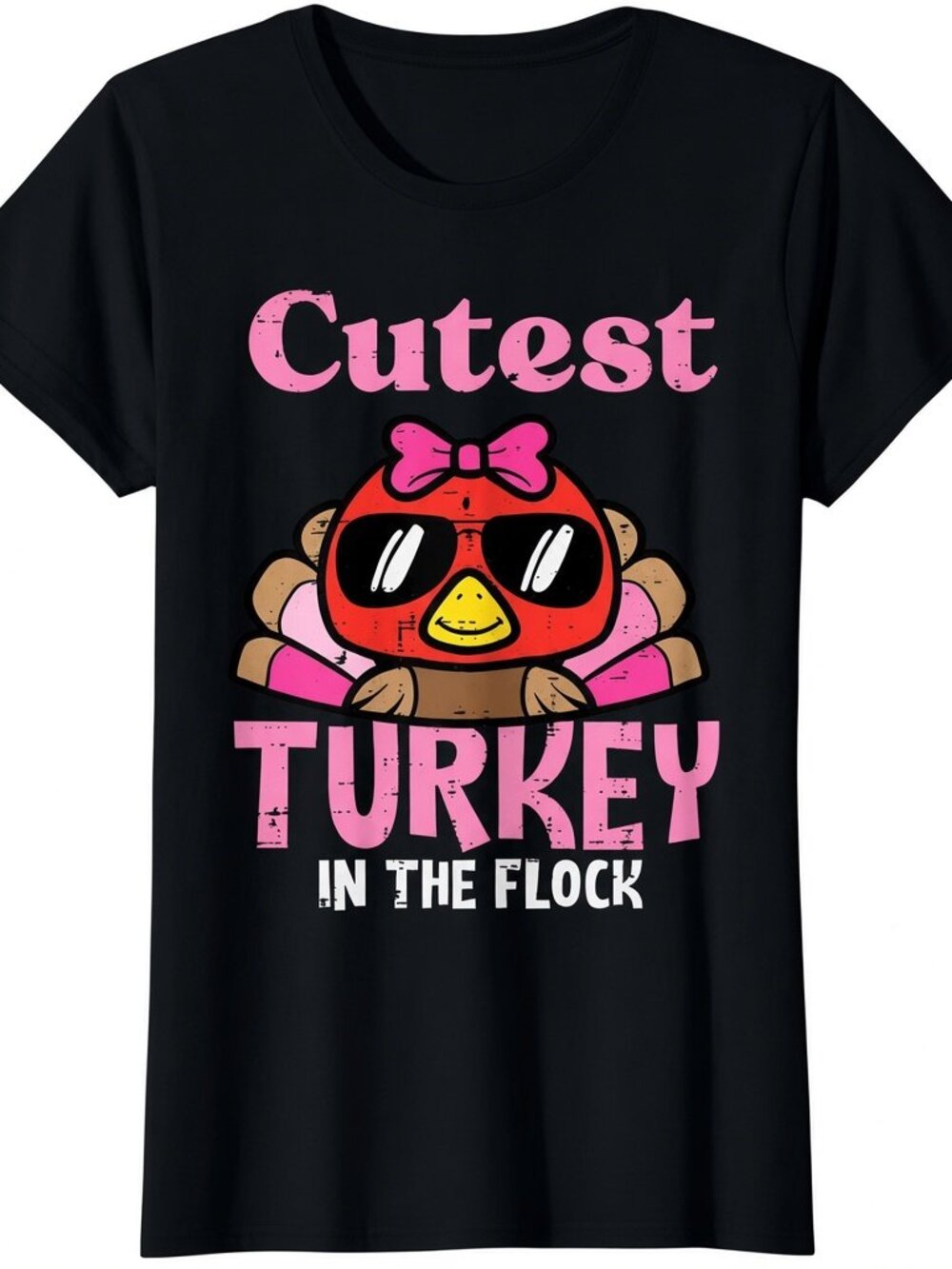 "Cutest Turkey In The Flock" Thanksgiving Graphic Tee – Black Pink Cute Girls